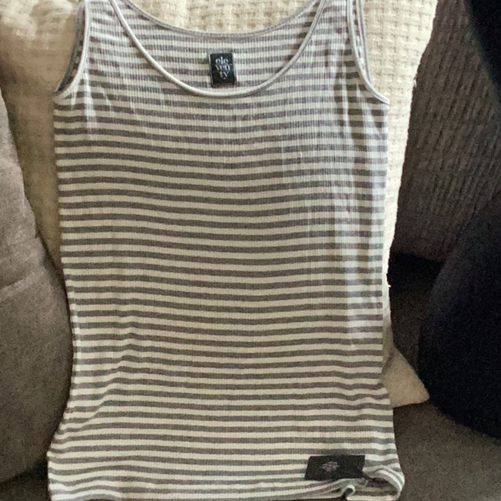 Eleventy Gray and White Ribbed Fitted Tank Top